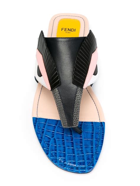 fendi bugs paneled leather thong sandals|farfetch fendi shoes.